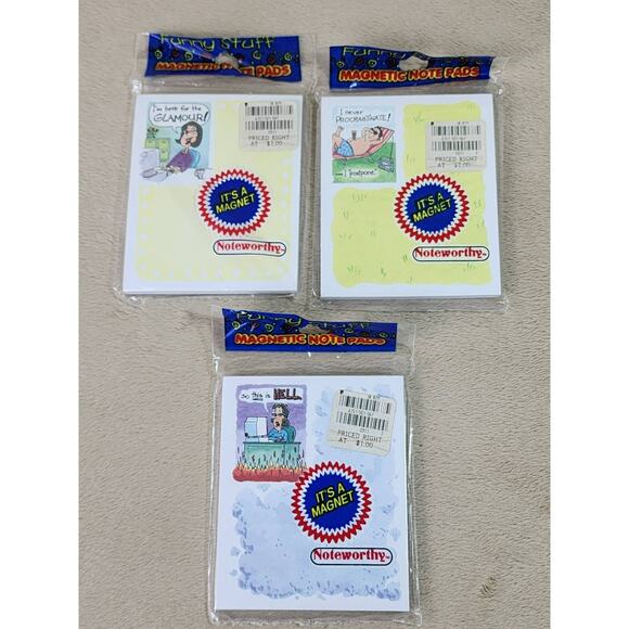 Magnetic Note Pads Noteworthy Year 1998 Michael Placek Made in USA x3 - Picture 1 of 11